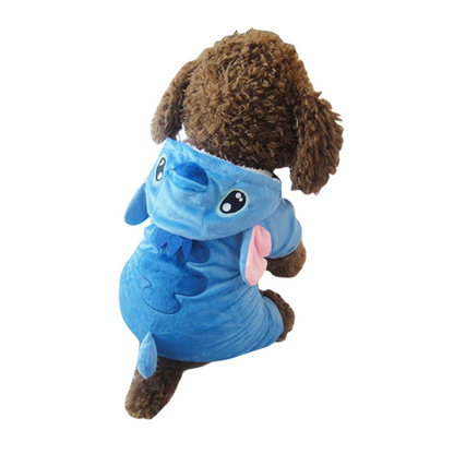 Blue Alien Suit dog costume - blue plush hooded jumpsuit with 3D ears